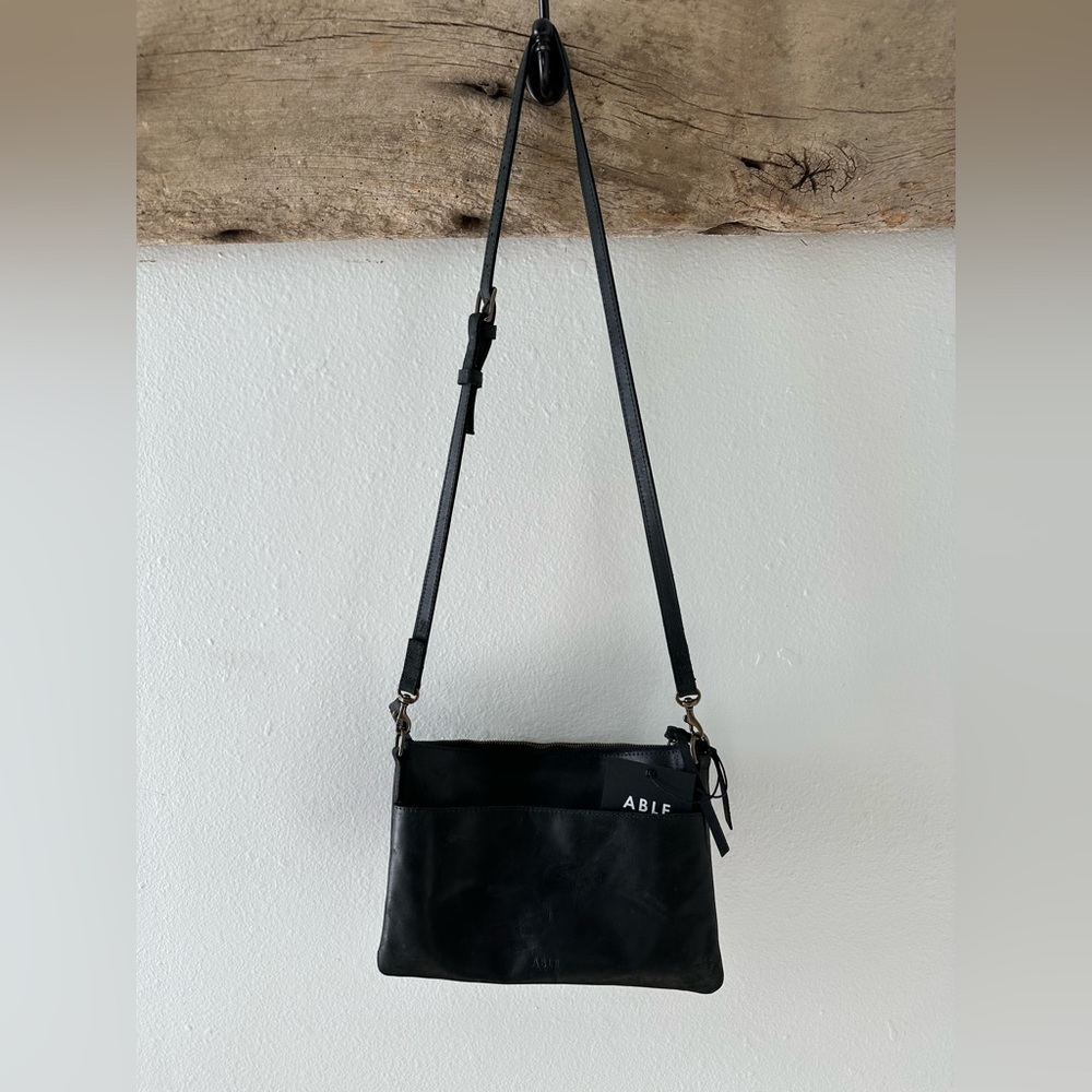 Able leather crossbody bag. Soft black. Distressed material/texture. NWT